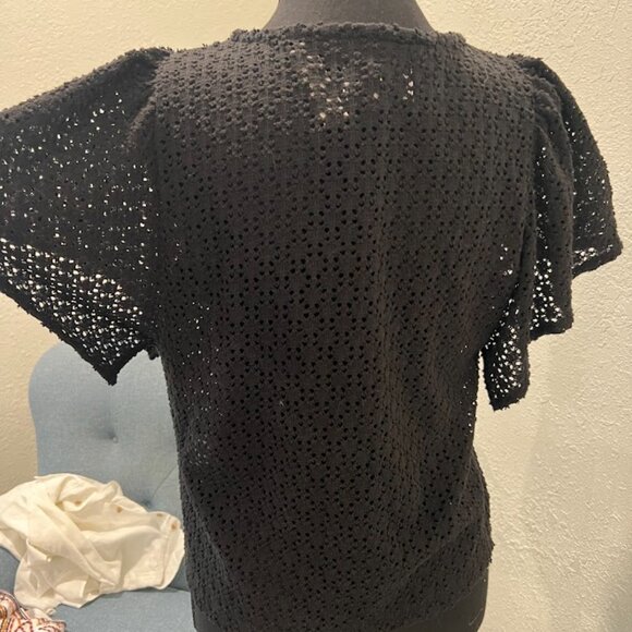 Madewell lace black flutter sleeve short top Size Small NWT - Picture 2 of 3